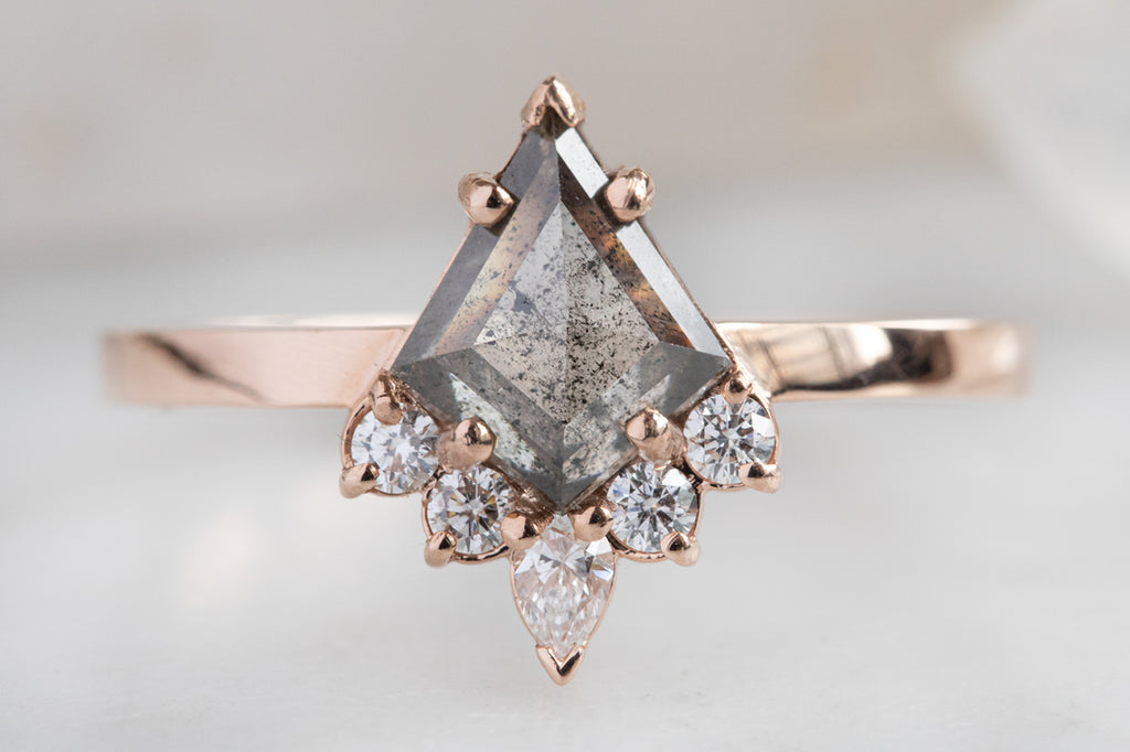 The Aster Ring with a Kite Shaped Salt and Pepper Diamond