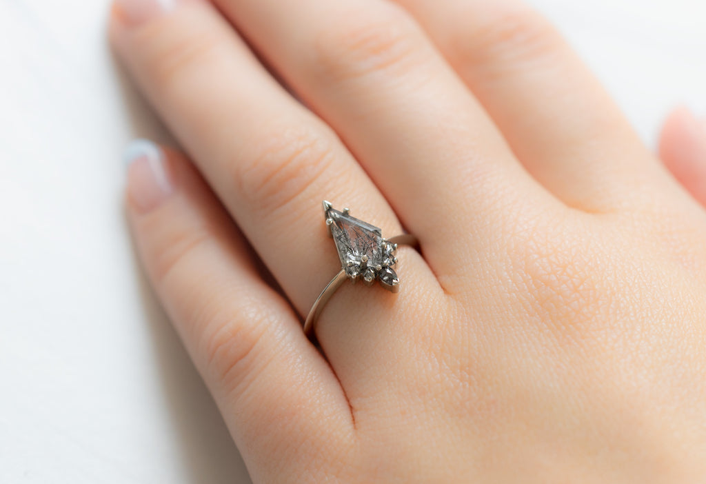 The Aster Ring with a Kite-Shaped Tourmaline In Quartz on Model