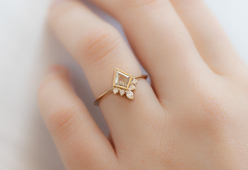 The Aster Ring with a Kite-Shaped White Diamond on Model