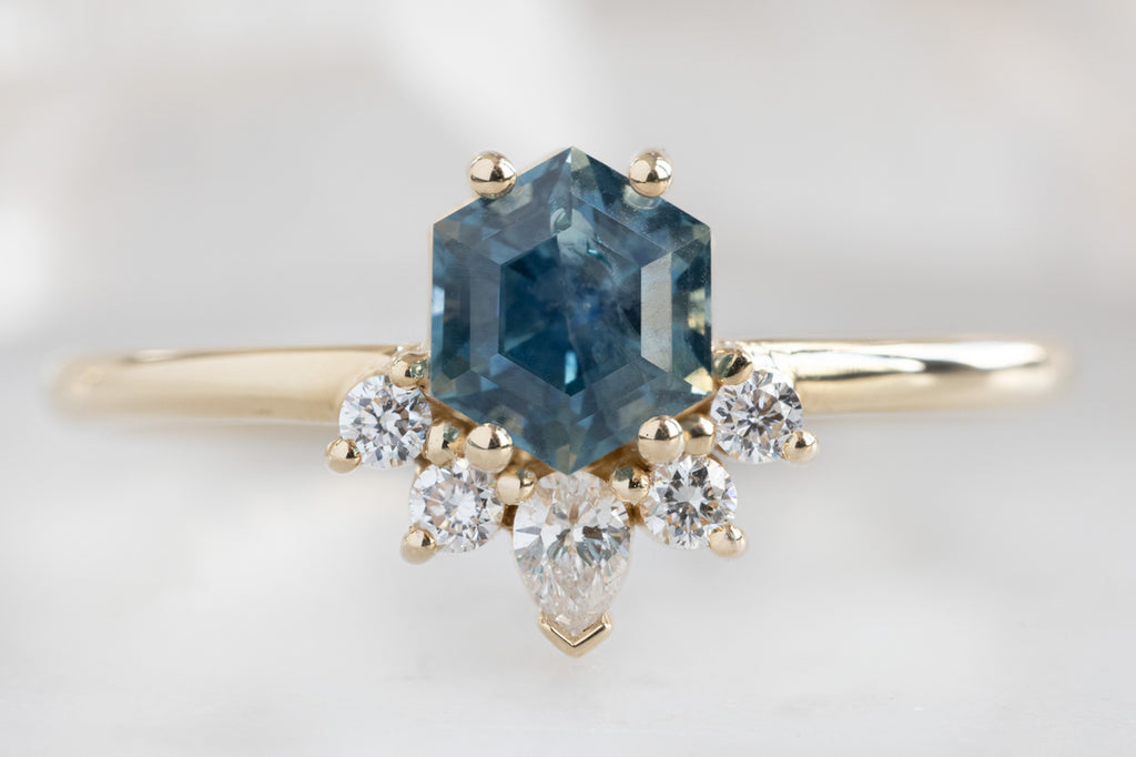 The Aster Ring with a Montana Sapphire Hexagon