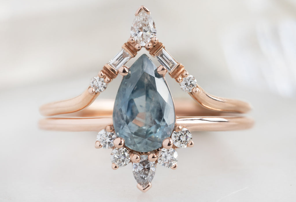 The Aster Ring with a Pear-Cut Montana Sapphire with White Diamond Tiara Stacking Band