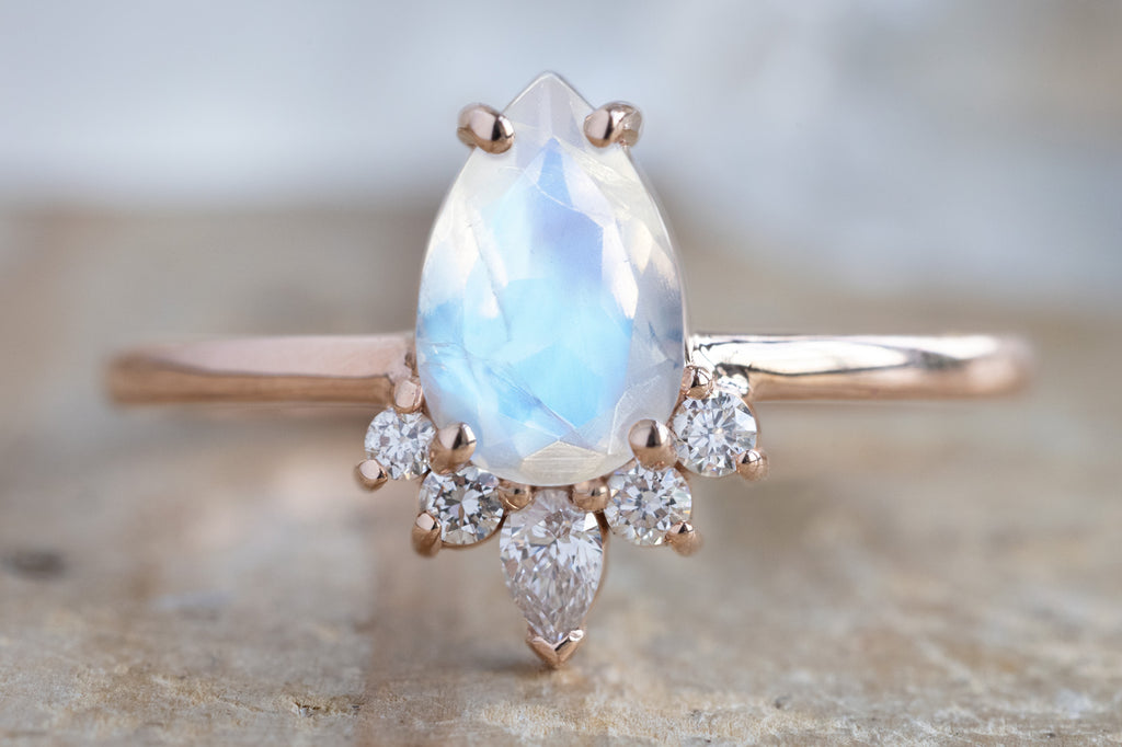 The Aster Ring with a Pear-Cut Moonstone