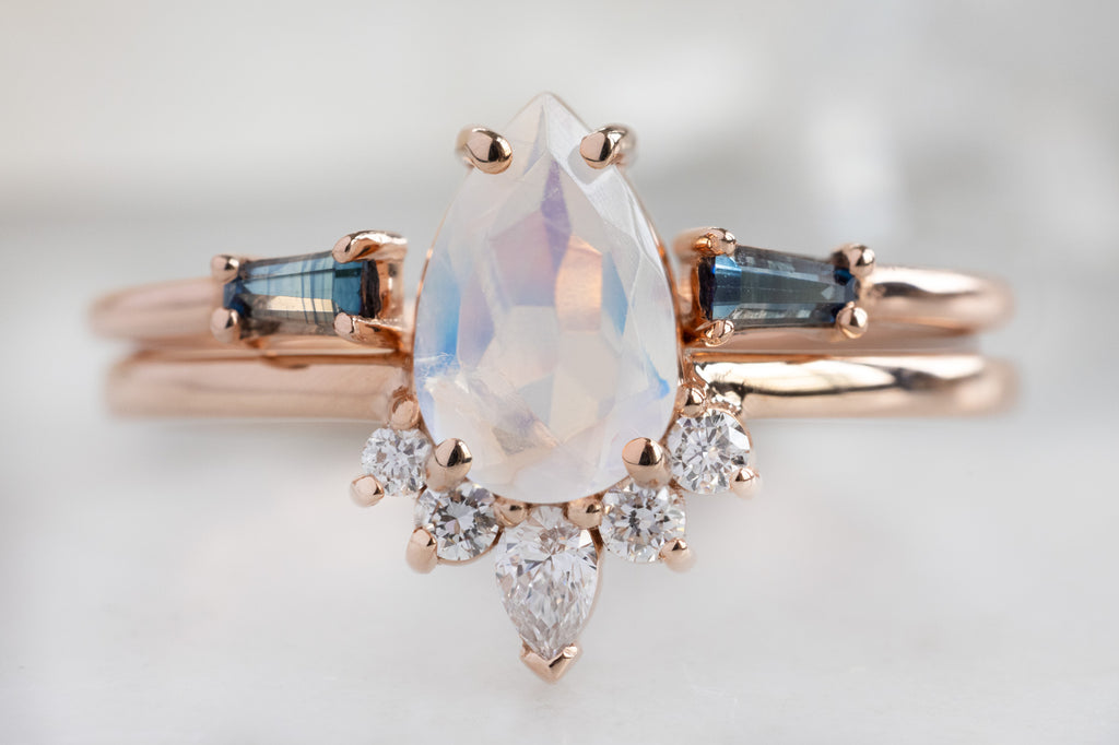 The Aster Ring with a Pear-Cut Moonstone with Stacking Band