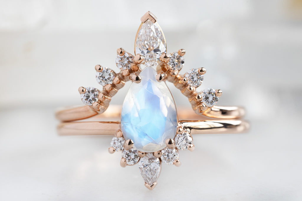 The Aster Ring with a Pear-Cut Moonstone with Stacking Band