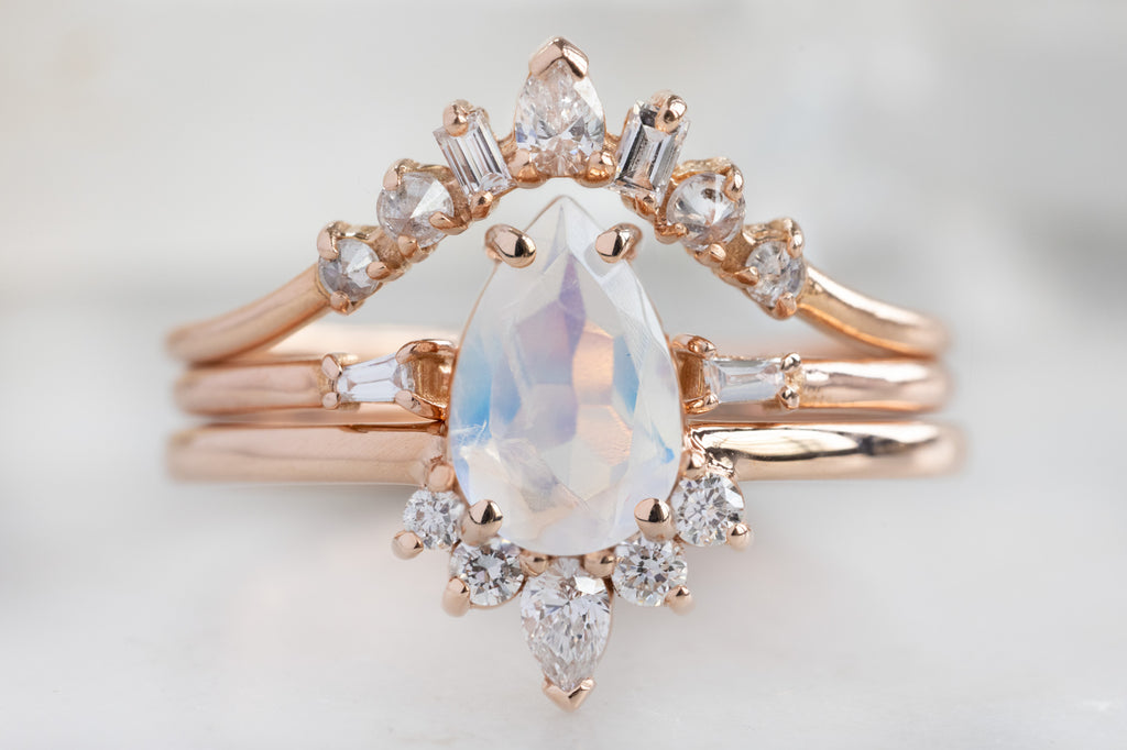 The Aster Ring with a Pear-Cut Moonstone with Stacking Bands
