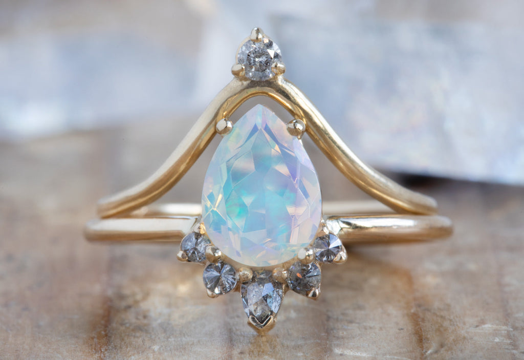 The Aster Ring with a Pear-Cut Opal with Stacking Band