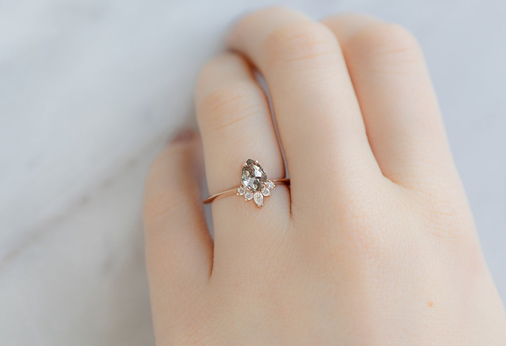 The Aster Ring with a Rose-Cut Salt and Pepper Diamond on Model