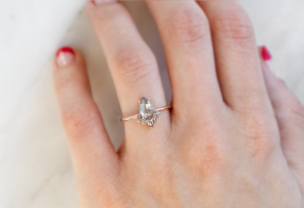 The Aster Ring with a Rose-Cut Salt and Pepper Diamond on Model