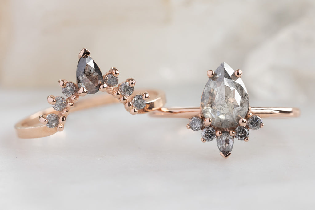 The Aster Ring with a Rose-Cut Salt and Pepper Diamond with Stacking Band