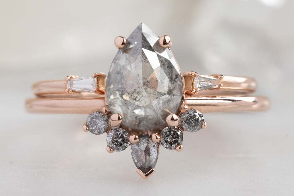 The Aster Ring with a Rose-Cut Salt and Pepper Diamond with Stacking Band