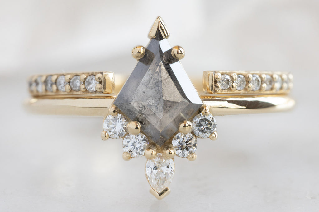 The Aster Ring with a Salt and Pepper Kite Diamond with Open Cuff Pavé Band