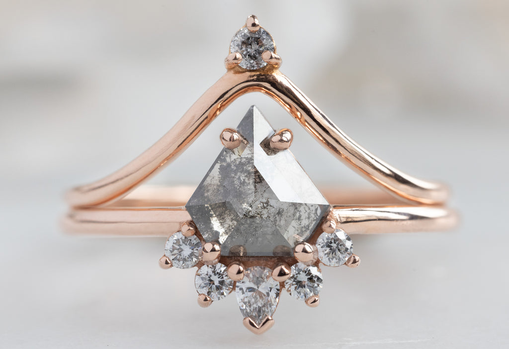The Aster Ring with a Shield-Cut Salt and Pepper Diamond with Peack Diamond Crown Ring