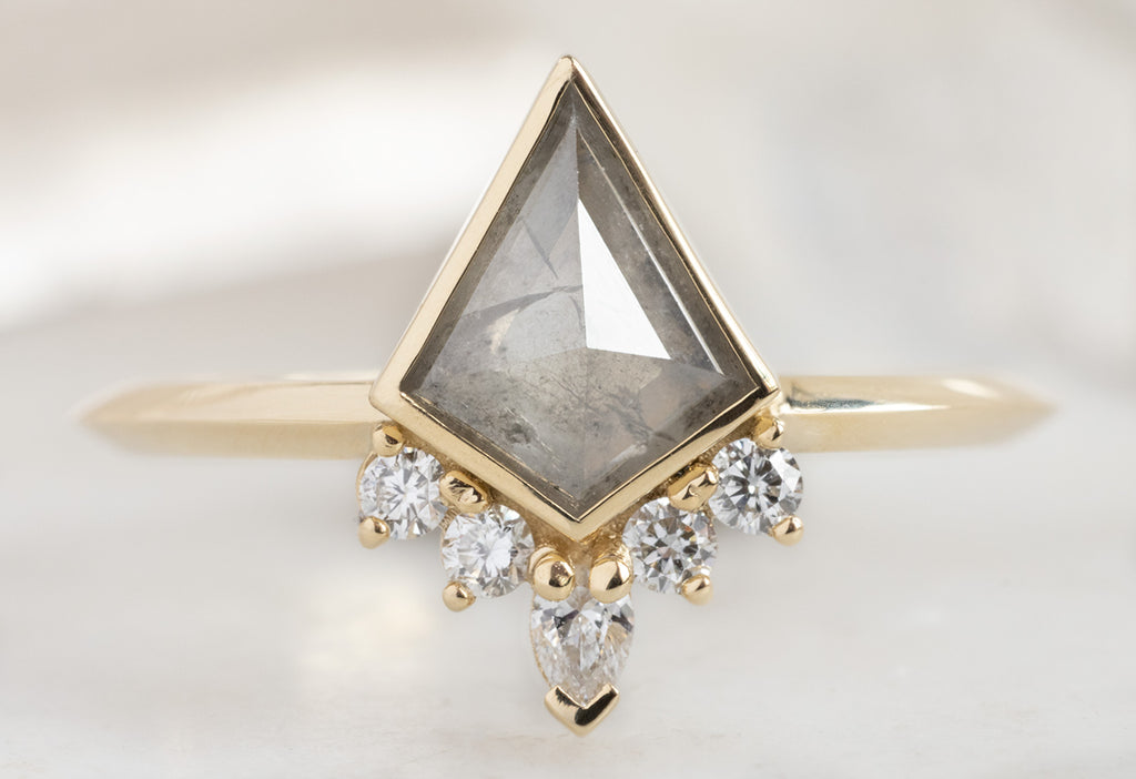 The Aster Ring with a Silvery Grey Kite-Shaped Diamond