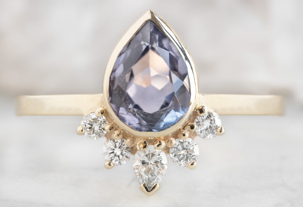 The Aster Ring with a Pear-Cut Violet Sapphire