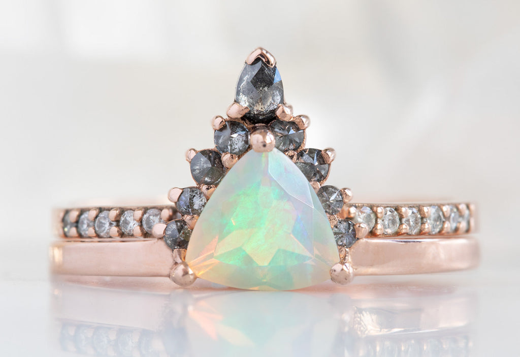 The Aster Ring with an Opal Trillion with Stacking Band
