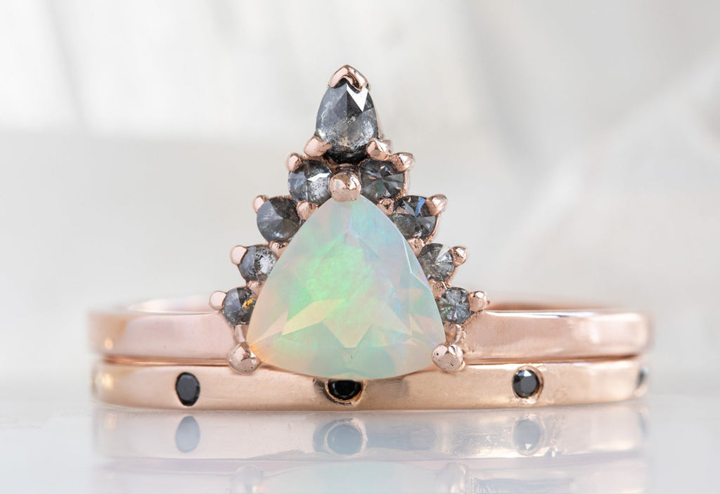 The Aster Ring with an Opal Trillion with Stacking Band