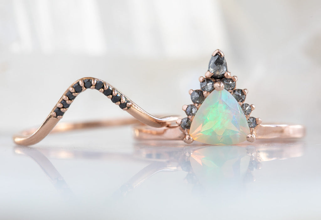 The Aster Ring with an Opal Trillion with Stacking Band