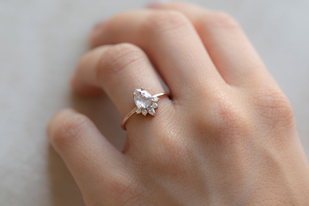The Aster Ring with a Rose-Cut Opalescent Diamond On Model