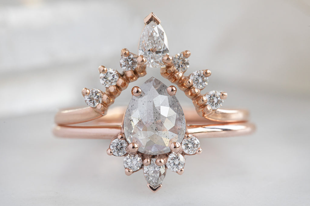 The Aster Ring with a Rose-Cut Opalescent Diamond With Stacking Band