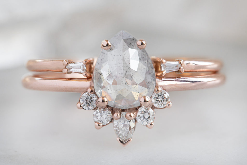The Aster Ring with a Rose-Cut Opalescent Diamond With Stacking Band