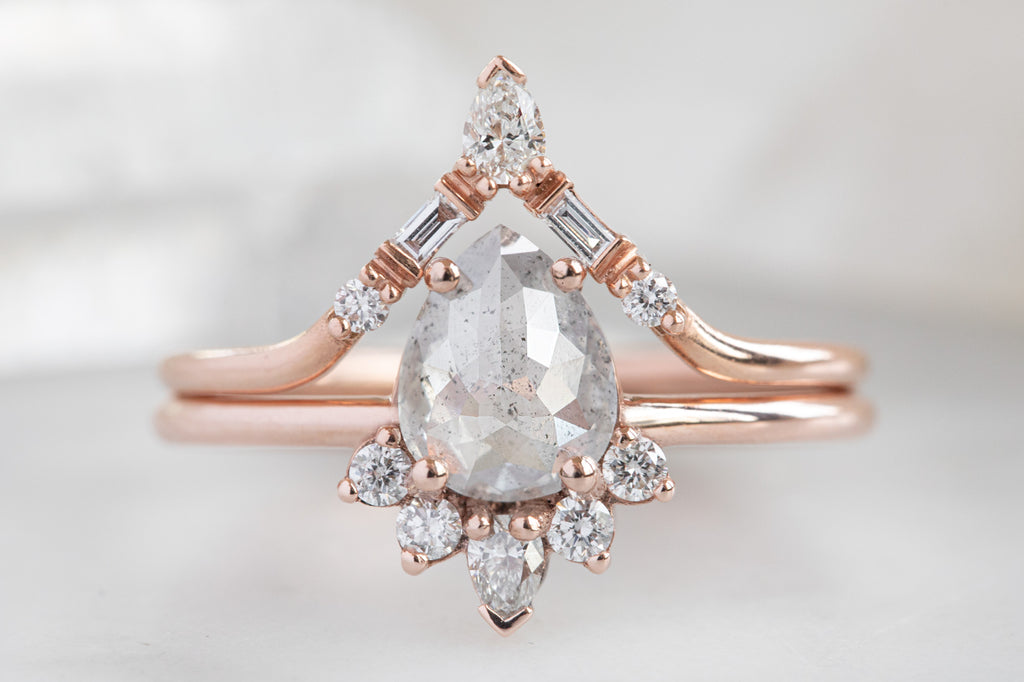 The Aster Ring with a Rose-Cut Opalescent Diamond With Stacking Band