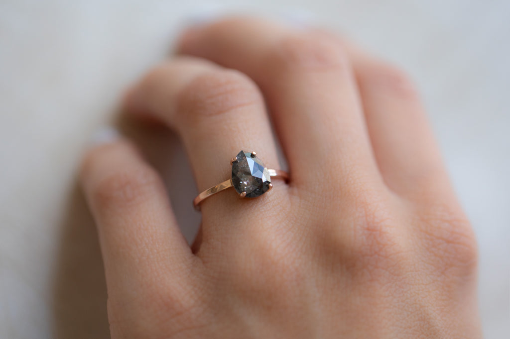 The Bryn Ring With a Rose-Cut Black Diamond On Model