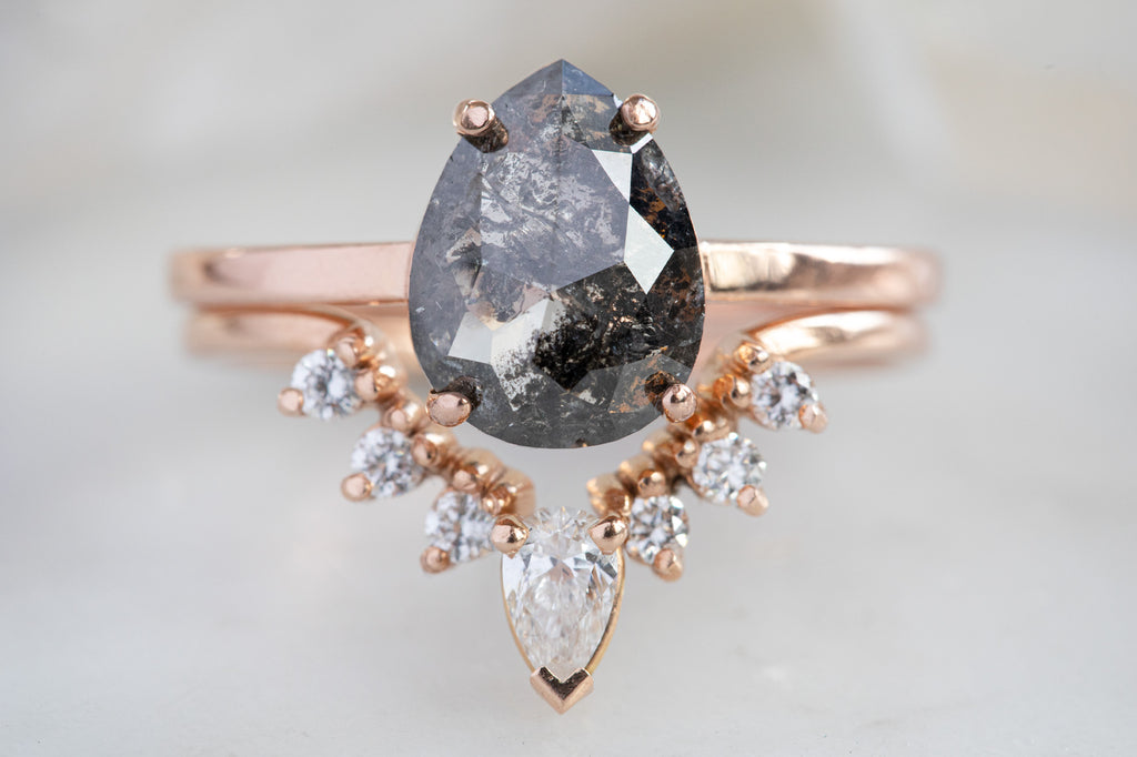 The Bryn Ring With a Rose-Cut Black Diamond With Stacking Band