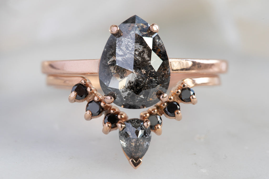 The Bryn Ring With a Rose-Cut Black Diamond With Stacking Band