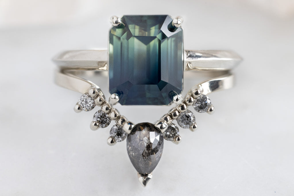 The Bryn Ring with a Bicolor Sapphire with Stacking Band