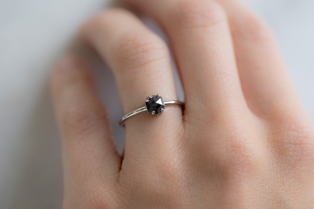 The Bryn Ring with a Black Hexagon Diamond on Model
