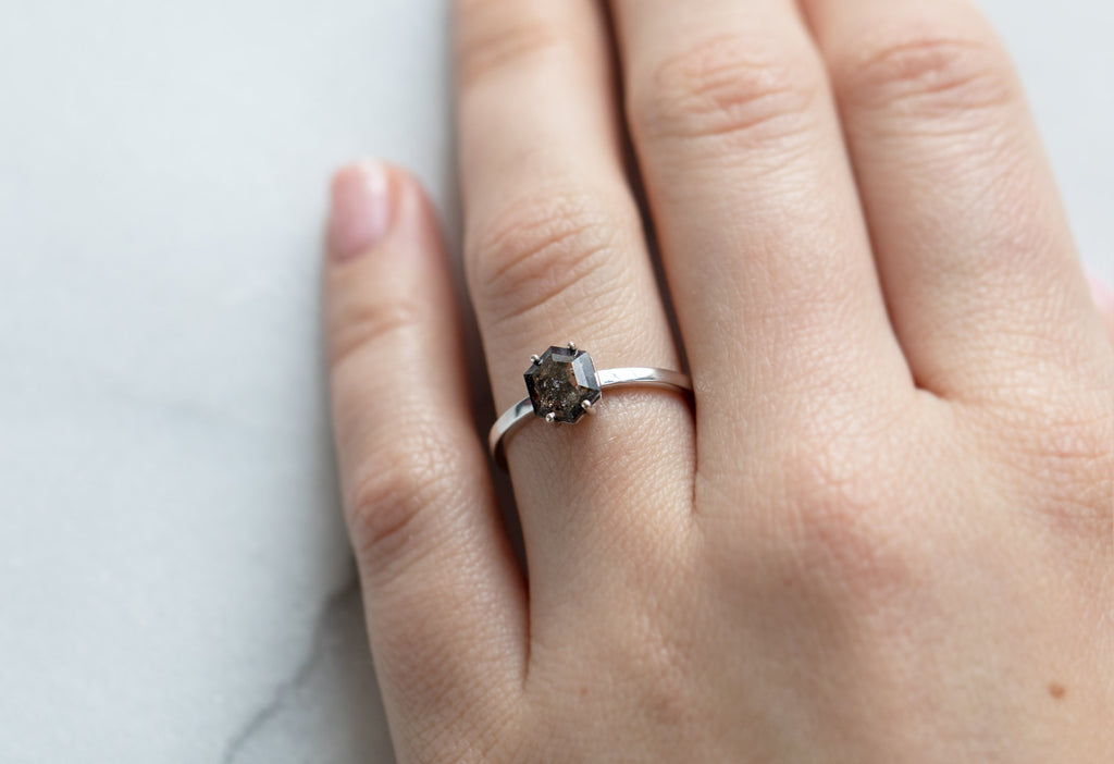 The Bryn Ring with a Black Hexagon Diamond on Model