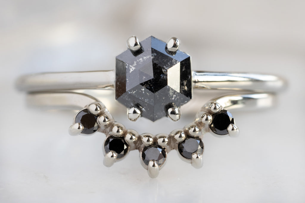 The Bryn Ring with a Black Hexagon Diamond with Stacking Band