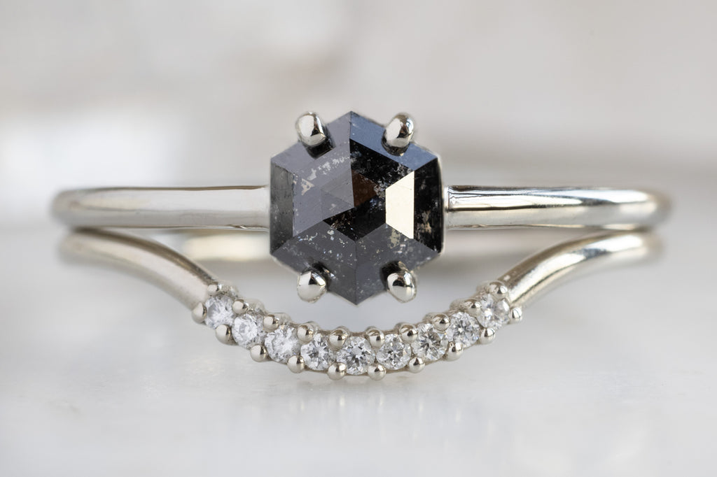 The Bryn Ring with a Black Hexagon Diamond with Stacking Band