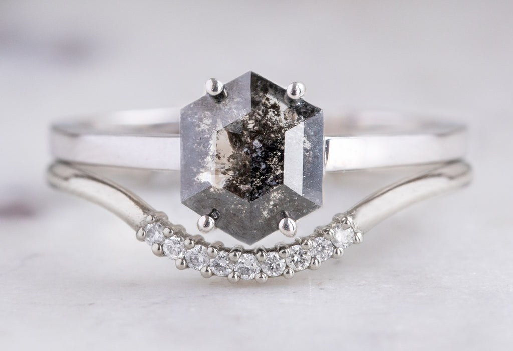 The Bryn Ring with a Black Hexagon Diamond with Stacking Band