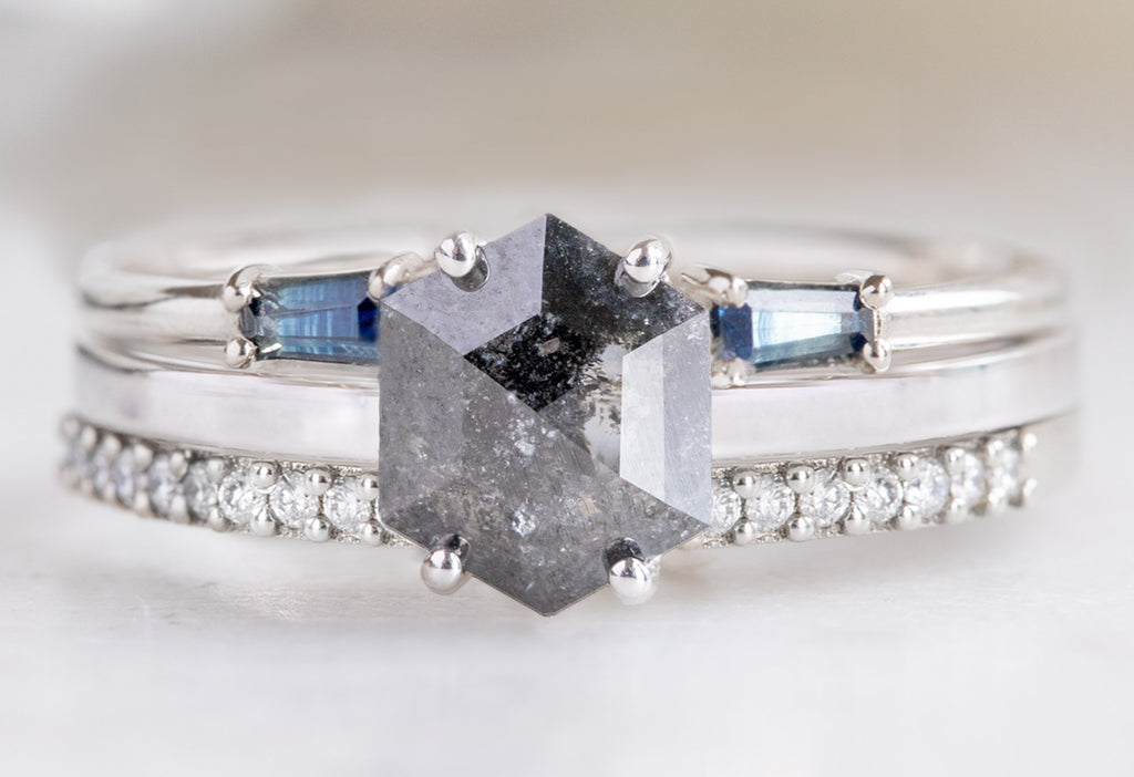 The Bryn Ring with a Black Hexagon Diamond with Stacking Bands