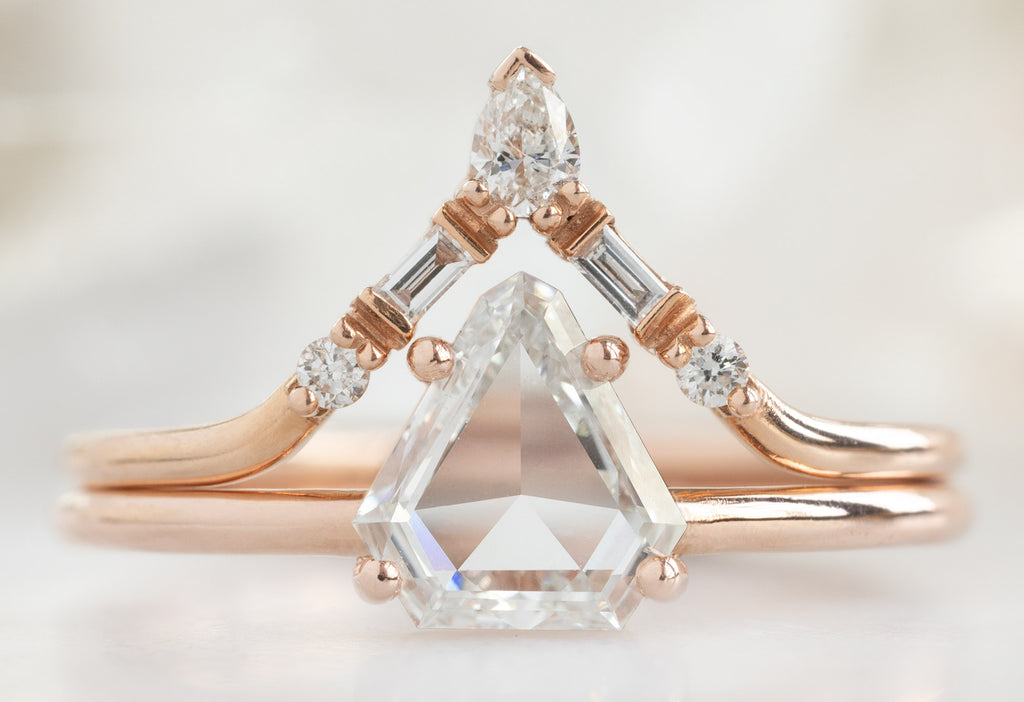 The Bryn Ring with a Geometric White Diamond with White Diamond Tiara Stacking Band