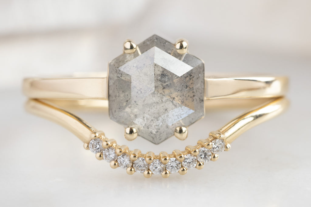 The Bryn Ring with a Grey Opalescent Hexagon Diamond with Stacking Band
