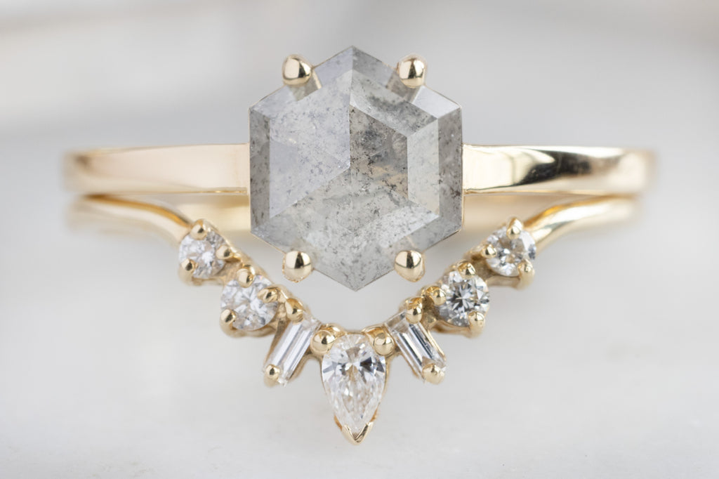 The Bryn Ring with a Grey Opalescent Hexagon Diamond with Stacking Band