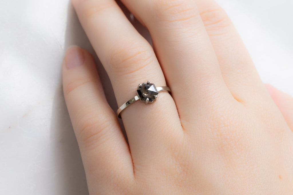 The Bryn Ring with a Black Hexagon Diamond on Model