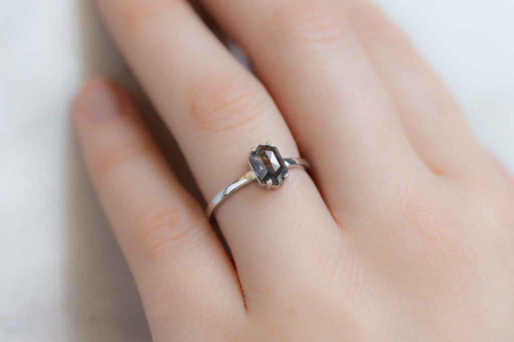 The Bryn Ring with a Black Hexagon Diamond on Model