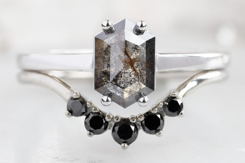 The Bryn Ring with a Black Hexagon Diamond with Round Diamond Sunburst