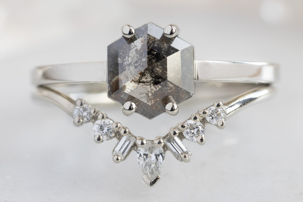 The Bryn Ring with a Black Hexagon Diamond with White Diamond Geometric Sunburst