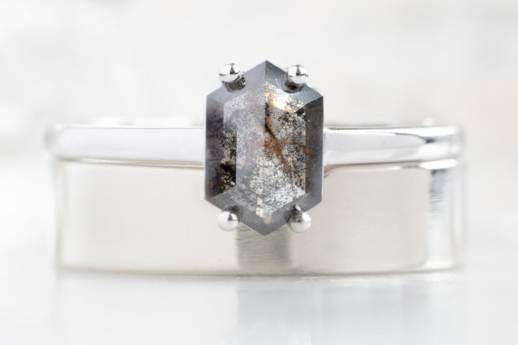The Bryn Ring with a Black Hexagon Diamond with Gold Cut-Out Stacking Band
