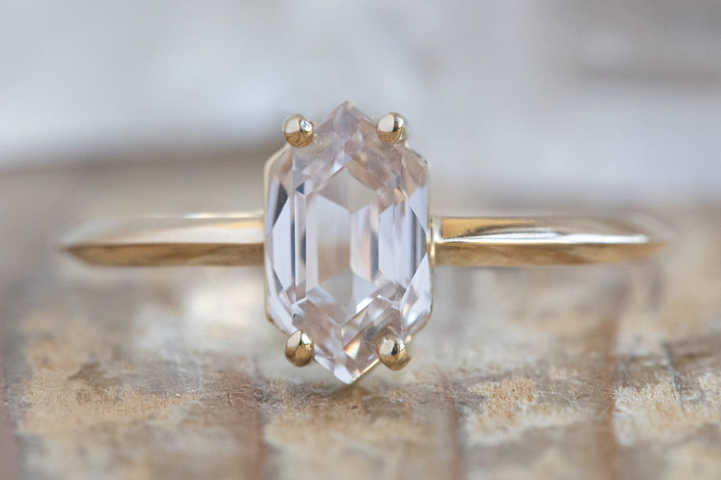 The Bryn Ring with a Hexagon Peach Sapphire