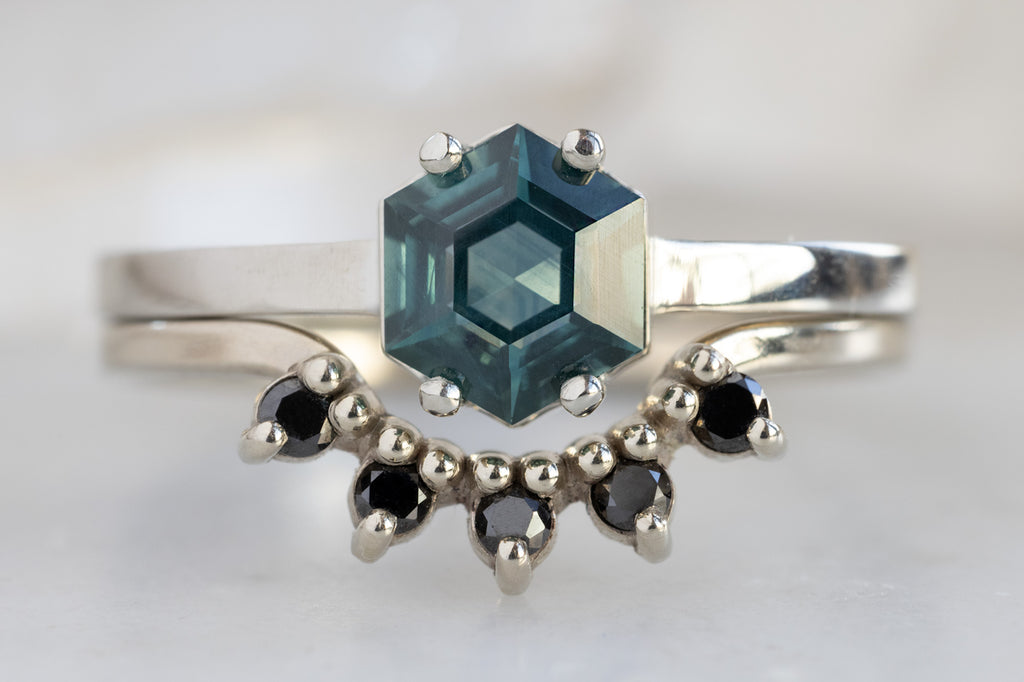 The Bryn Ring with a Montana Sapphire Hexagon with Stacking Band