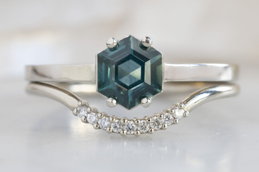 The Bryn Ring with a Montana Sapphire Hexagon with Stacking Band