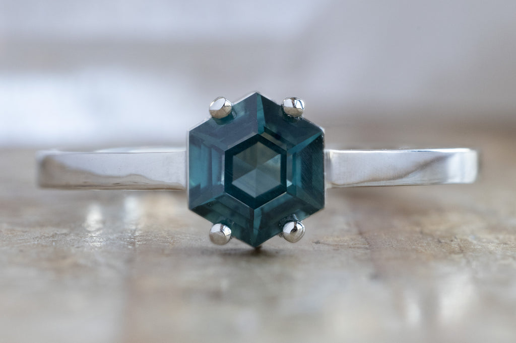 The Bryn Ring with a Montana Sapphire Hexagon