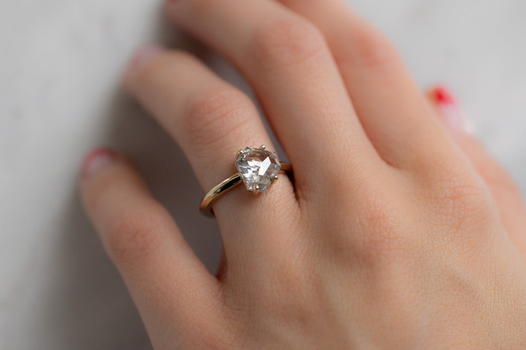 The Bryn Ring with a One-of-a-Kind Salt and Pepper Geometric Diamond on Model