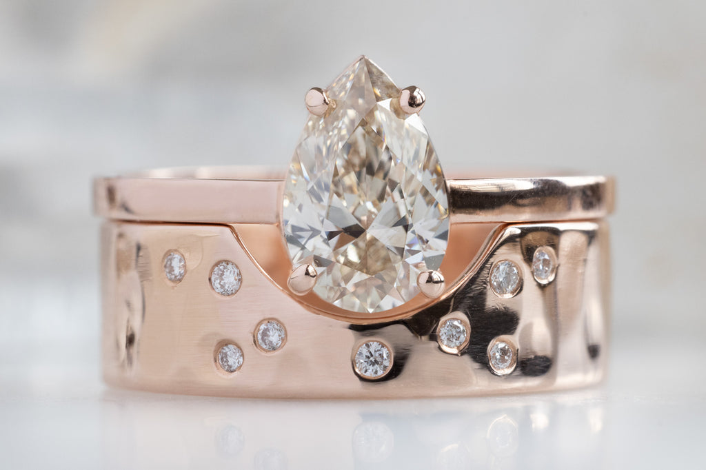 The Bryn Ring with a Pear Cut Champagne Diamond with Stacking Band