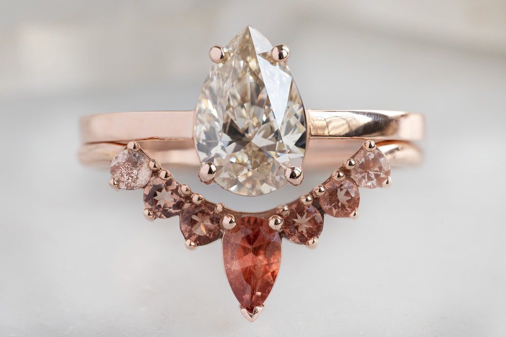 The Bryn Ring with a Pear Cut Champagne Diamond with Stacking Band